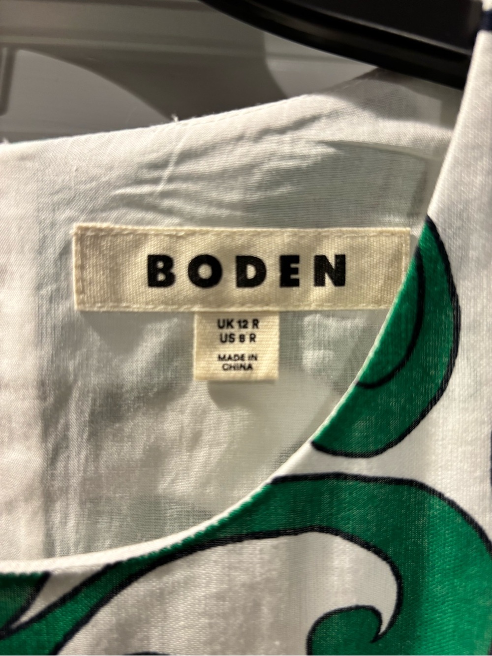 Boden Linen Maxi Dress with Green and Blue Scroll Motif - Picture 3 of 5